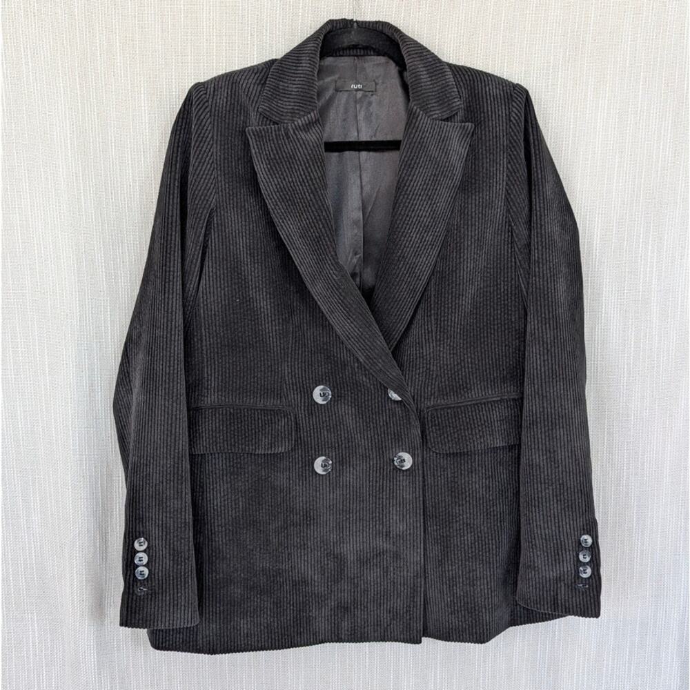Ruti Corduroy Double-Breasted Blazer Jacket Womens Black Long Sleeve - Picture 2 of 11